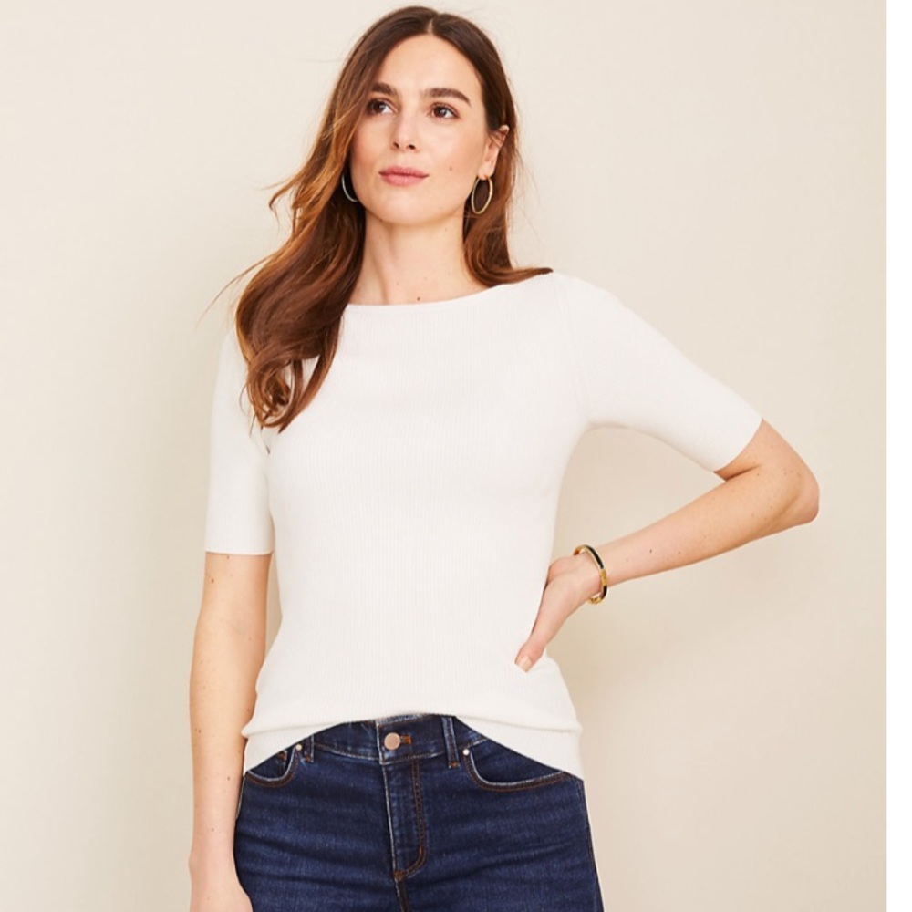 Boatneck Ribbed Short Sleeve — Anne Taylor